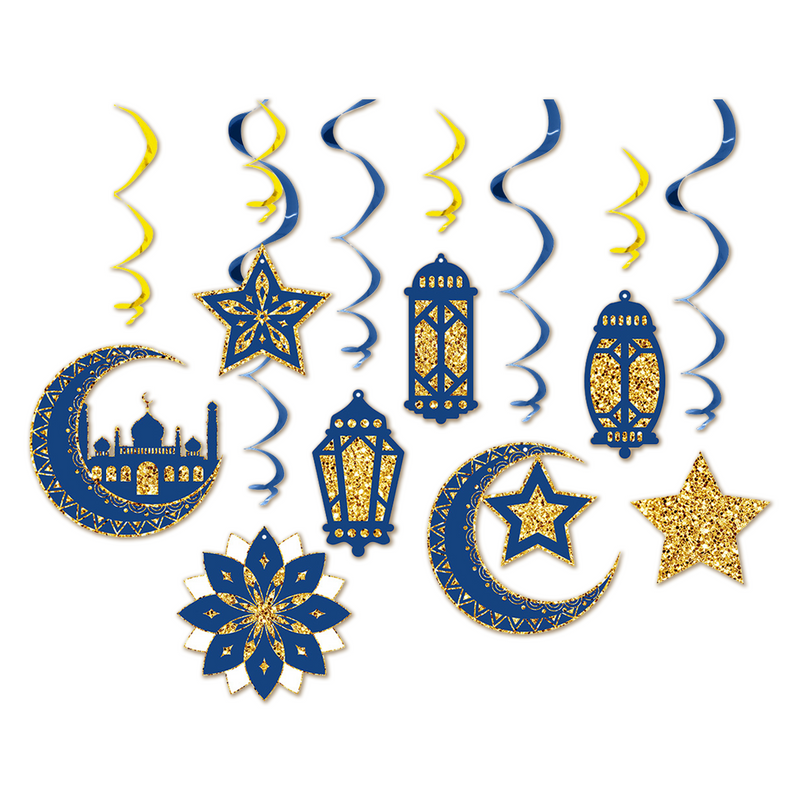 Hangdecoratie Ramadan blauw/goud – 7 stuks – 85 cm