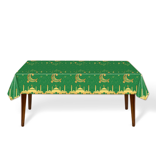 Tafelkleed Ramadan maan en moskee groen/goud – 274 x 137 cm