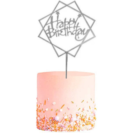 Taarttopper Happy Birthday Zilver – Geometrische Ster