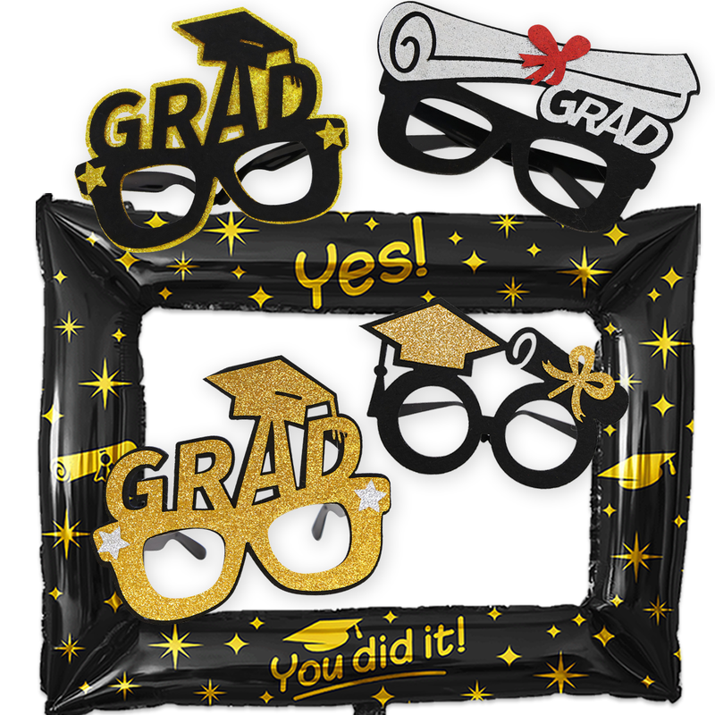 Afstudeerbrillen Set met fotolijst zwart/goud/wit – 5-delig