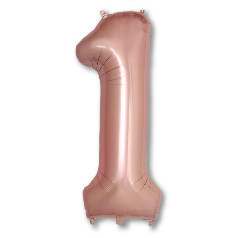 Cijferballon 1 metallic roségoud - 86 cm