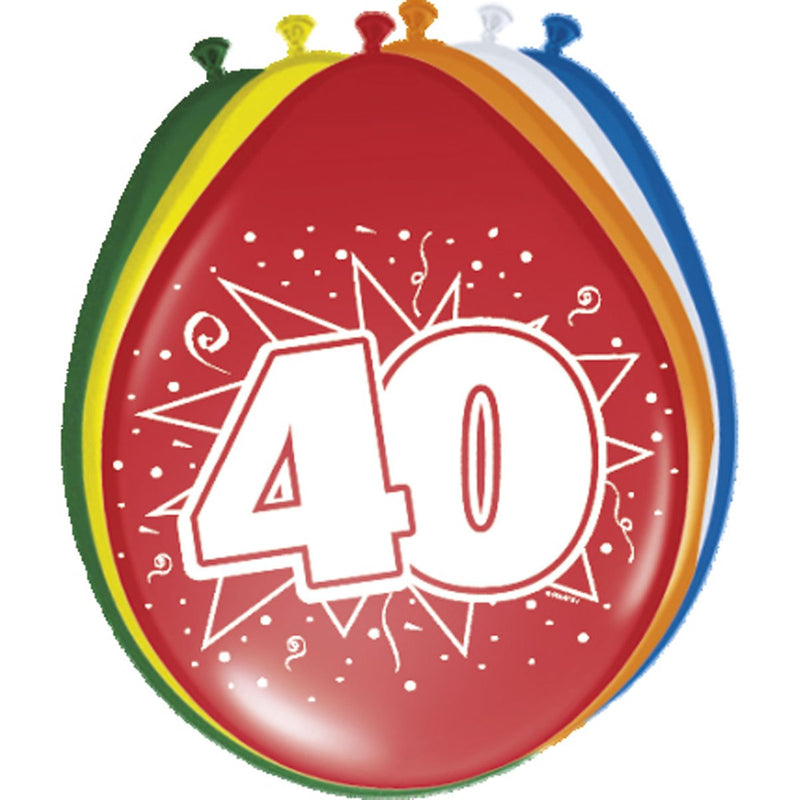 Latex Ballonnen 40 Jaar Multicolor – 8 Stuks
