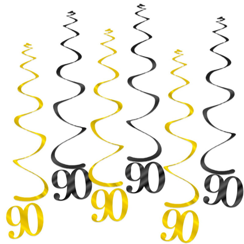 Hangdecoratie 90 jaar zwart/goud – 6 stuks – 55 cm