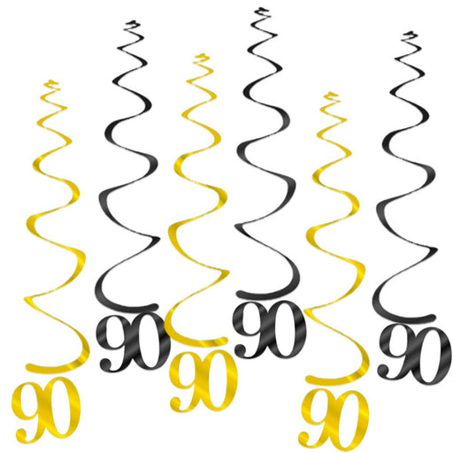 Hangdecoratie 90 jaar zwart/goud – 6 stuks – 55 cm