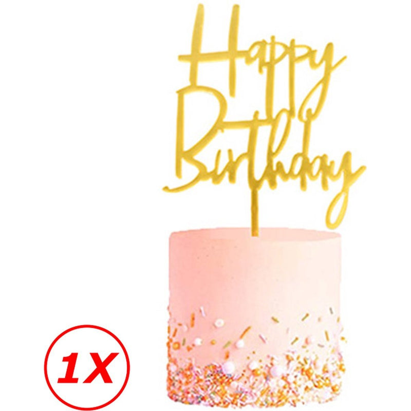 Taarttopper Happy Birthday Goud – Strak Letterontwerp