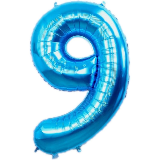 Cijferballon 9 blauw - 70 cm