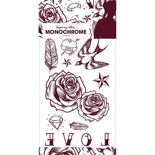 Monochroom Rode Plaktattoos – 12 Stuks