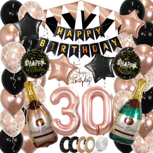 Feestpakket Happy Birthday 30 Jaar Roségoud/Zwart – 60-Delig