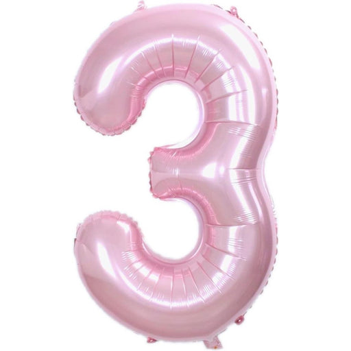 Cijferballon 3 metallic roze - 86 cm