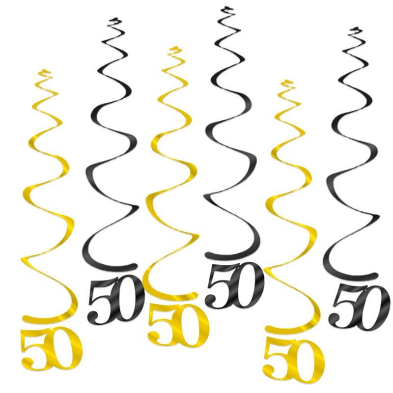 Hangdecoratie 50 jaar zwart/goud – 6 stuks – 55 cm