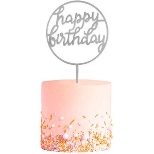 Taarttopper Happy Birthday Zilver – Rond