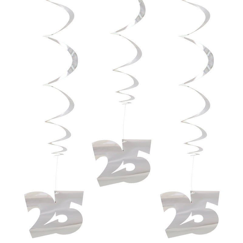 Swirl Hangdecoratie 25 Jaar Zilver – 3 Stuks