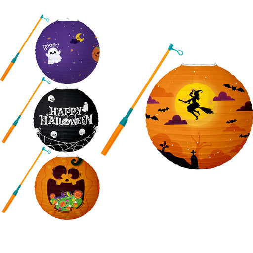 Halloween Lampionnenset met lampionstokken – 4 stuks – 30 cm