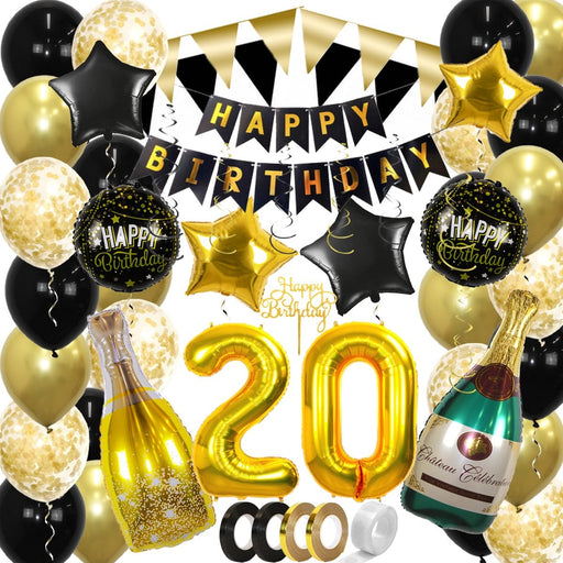Feestpakket 20 Jaar Goud/Zwart – 60-Delig