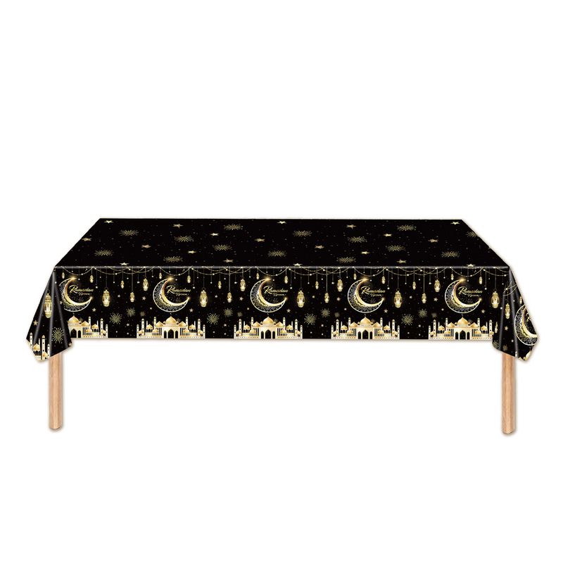 Tafelkleed Ramadan maan en moskee zwart/goud – 274 x 137 cm