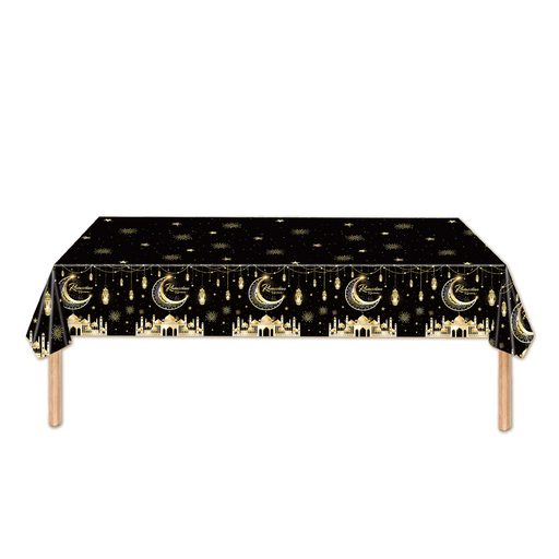 Tafelkleed Ramadan maan en moskee zwart/goud – 274 x 137 cm