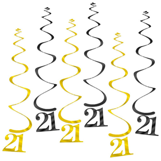 Hangdecoratie 21 jaar zwart/goud – 6 stuks – 55 cm