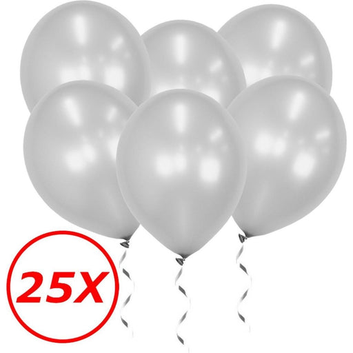 25 metallic zilver latex ballonnen van 34 cm