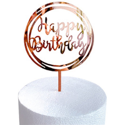 Taarttopper Happy Birthday Roségoud – Dubbele Cirkel