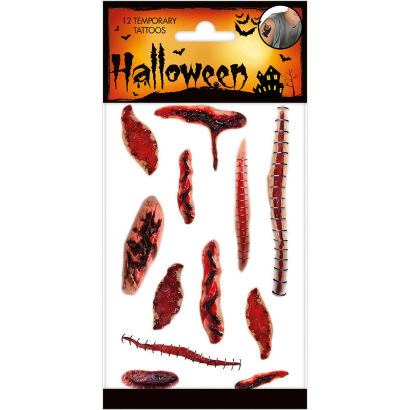 Halloween Wonden Plaktattoos – 12 Stuks