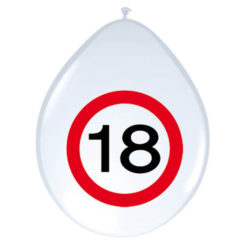 Latex Ballonnen Verkeersbord 18 Jaar – 8 Stuks