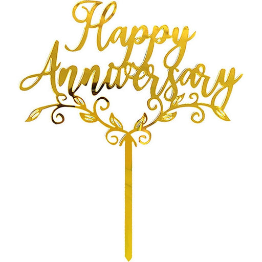 Taarttopper Happy Anniversary Goud – Bladmotief