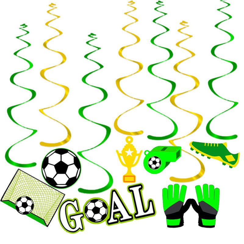Hangdecoratie Voetbal groen/goud – 12 stuks – 55 cm