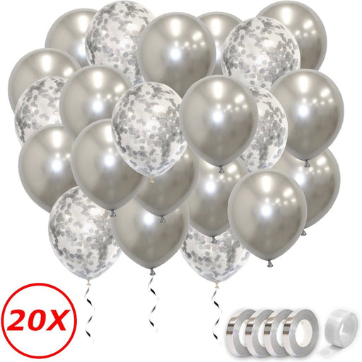 Metallic Latex Ballonnen Zilver met Confetti – 20 Stuks