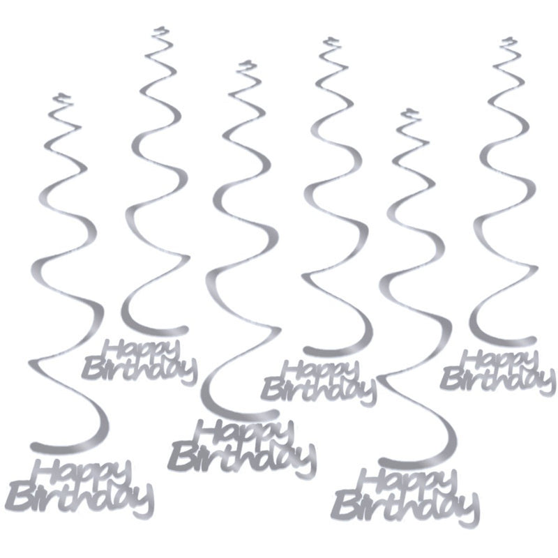 Hangdecoratie Happy Birthday zilver – 6 stuks – 55 cm