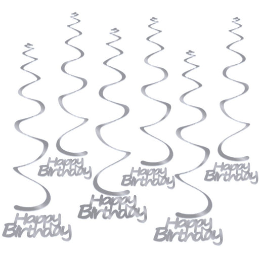 Hangdecoratie Happy Birthday zilver – 6 stuks – 55 cm