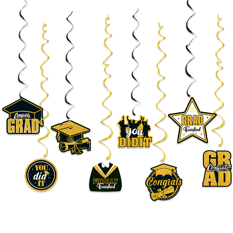 Hangdecoratie Geslaagd zwart/goud/wit – 8 stuks – 70 cm