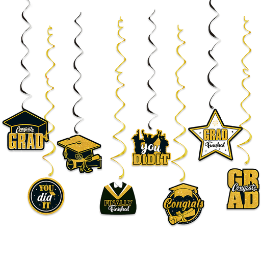 Hangdecoratie Geslaagd zwart/goud/wit – 8 stuks – 70 cm