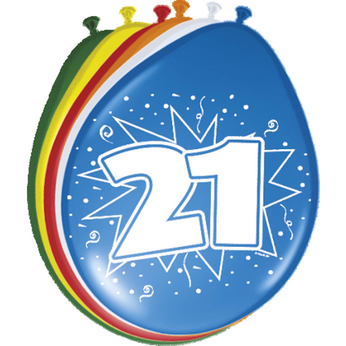 Latex Ballonnen 21 Jaar Multicolor – 8 Stuks