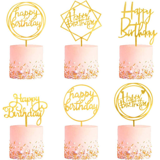 Taarttoppers Happy Birthday Goud – 6 Stuks