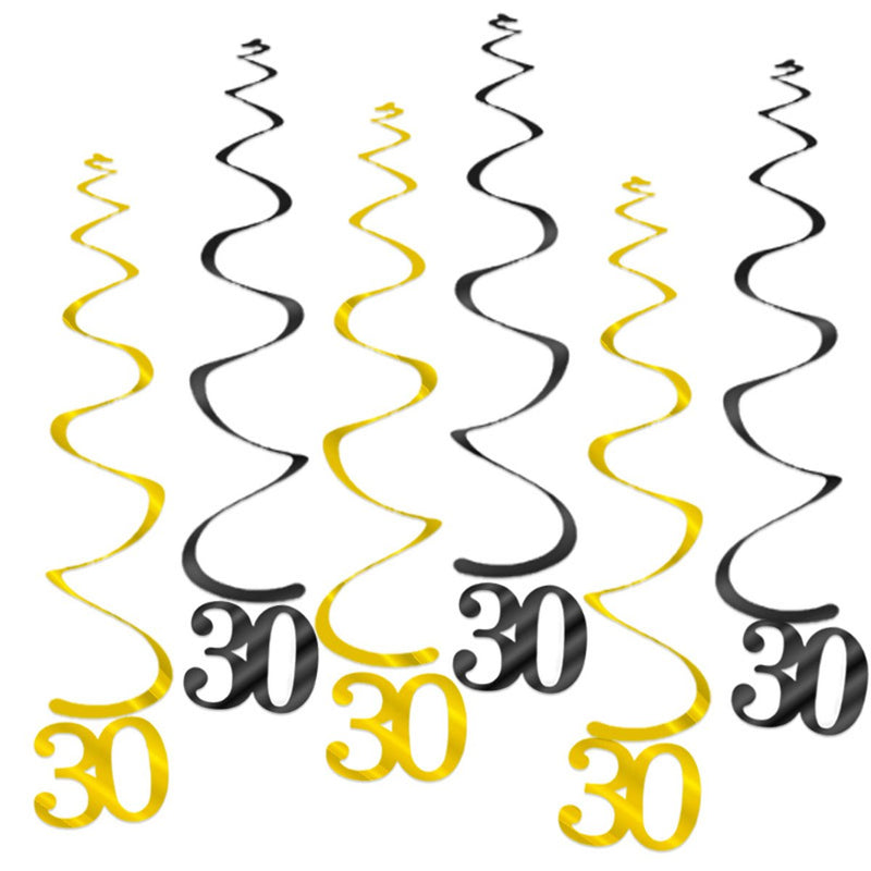 Hangdecoratie 30 jaar zwart/goud – 6 stuks – 55 cm