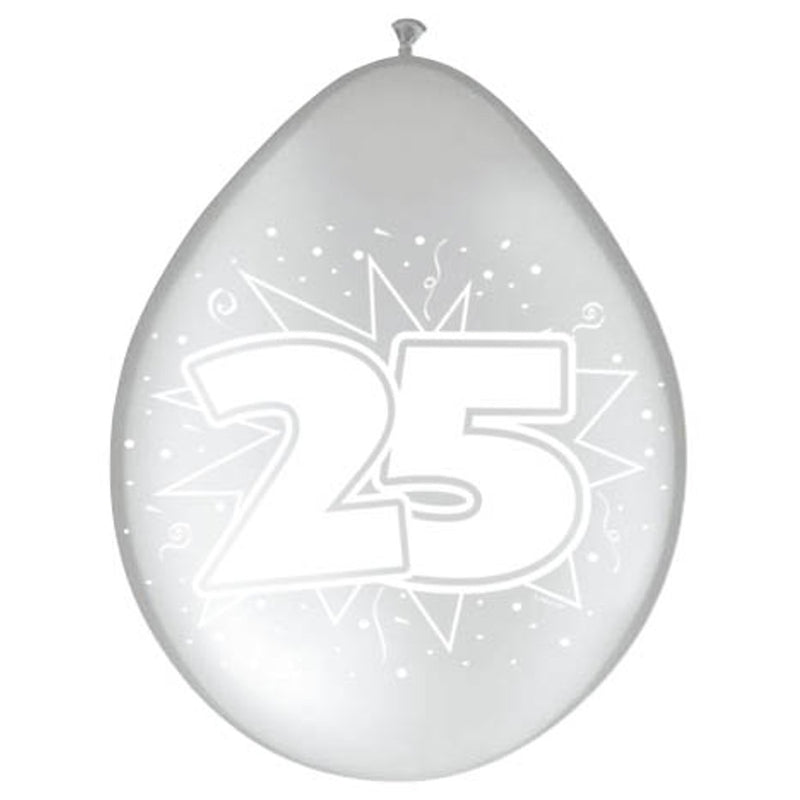 Latex Ballonnen 25 Jaar Zilver – 8 Stuks