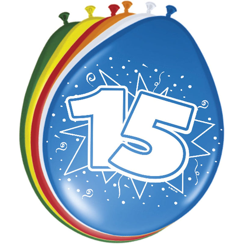Latex Ballonnen 15 Jaar Multicolor – 8 Stuks