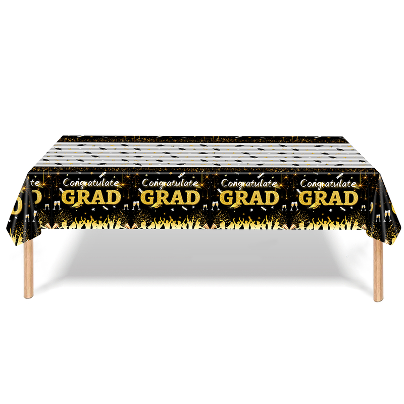 Tafelkleed Geslaagd Strepen zwart/goud/wit – 274 x 137 cm