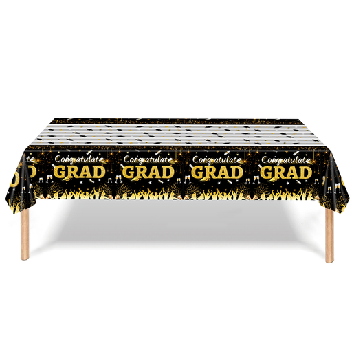 Tafelkleed Geslaagd Strepen zwart/goud/wit – 274 x 137 cm