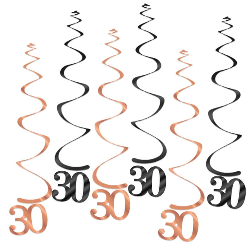 Hangdecoratie 30 jaar roségoud/zwart – 6 stuks – 55 cm