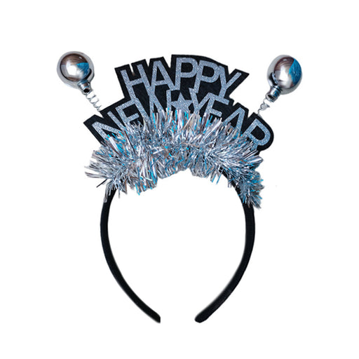 Happy New Year Diadeem Zilver/Zwart met Blauwe Letters – 1 Stuk