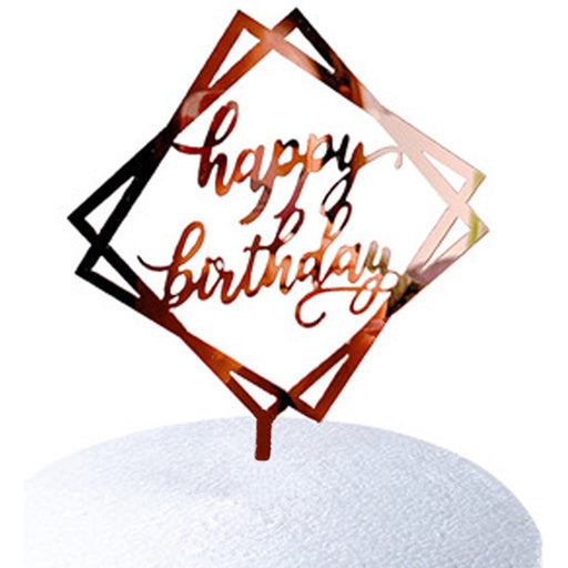 Taarttopper Happy Birthday Roségoud – Geometrische Ruit