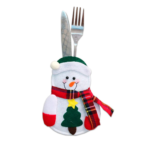 Kerst Bestekhouder Sneeuwpop Met Kerstboom – 10 × 14 cm