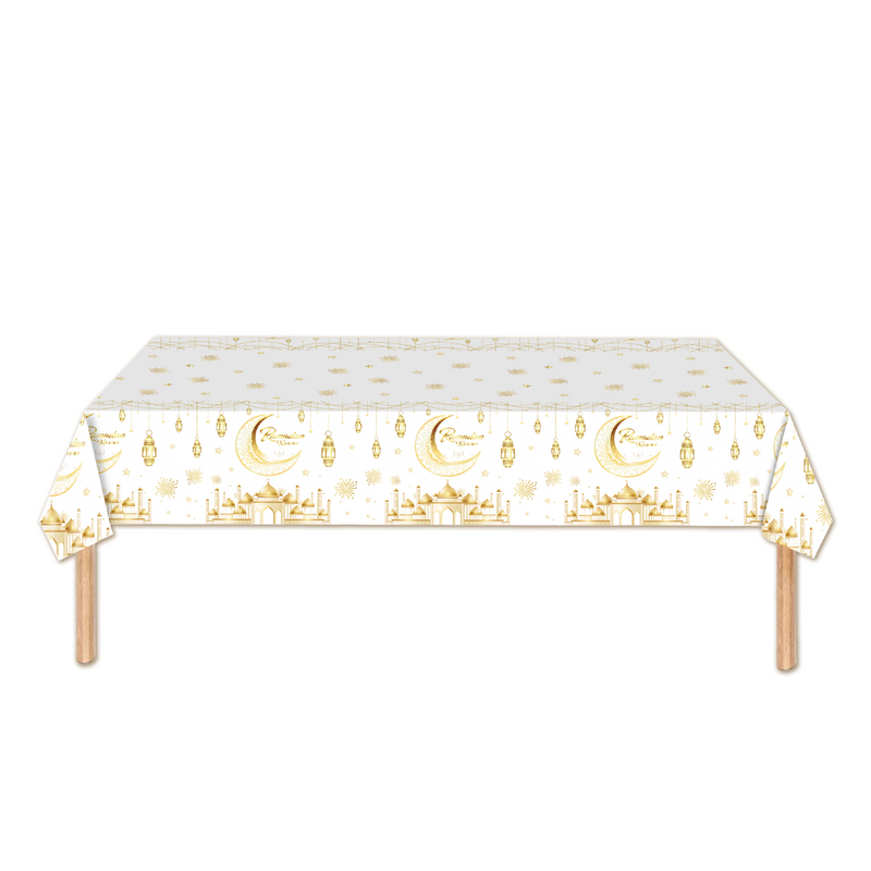 Tafelkleed Ramadan maan en moskee wit/goud – 274 x 137 cm