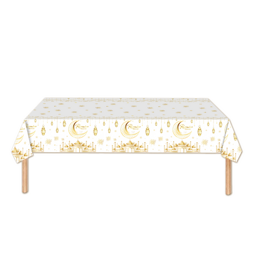 Tafelkleed Ramadan maan en moskee wit/goud – 274 x 137 cm