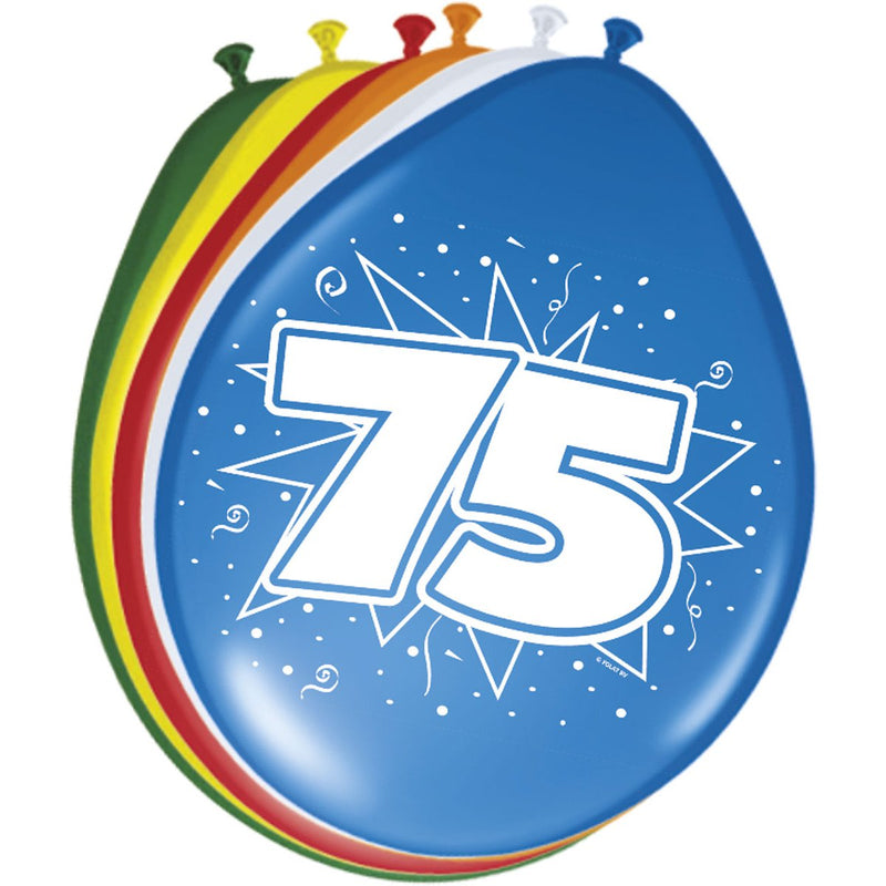 Latex Ballonnen 75 Jaar Multicolor – 8 Stuks