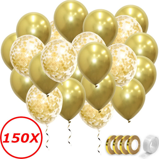 Metallic Latex Ballonnen Goud met Confetti – 150 Stuks