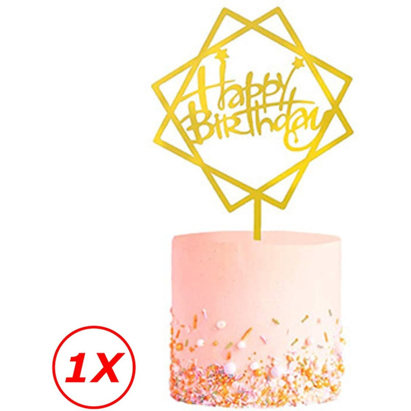 Taarttopper Happy Birthday Goud – Geometrische Ster