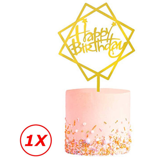 Taarttopper Happy Birthday Goud – Geometrische Ster