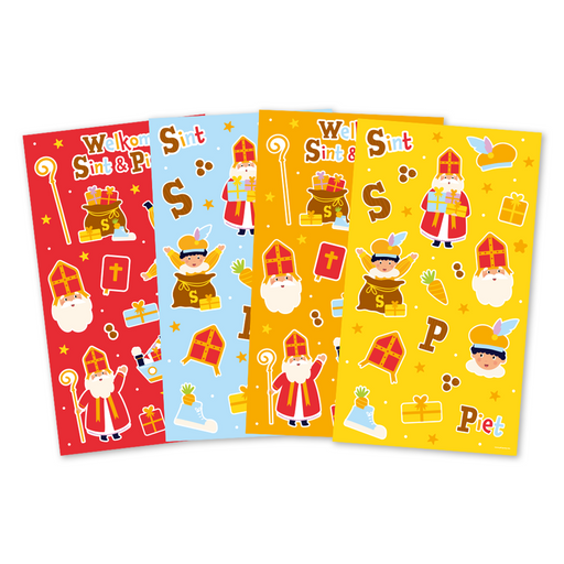 Sinterklaas Stickervellen Multicolor 25,5 x 15 cm – 4 stuks